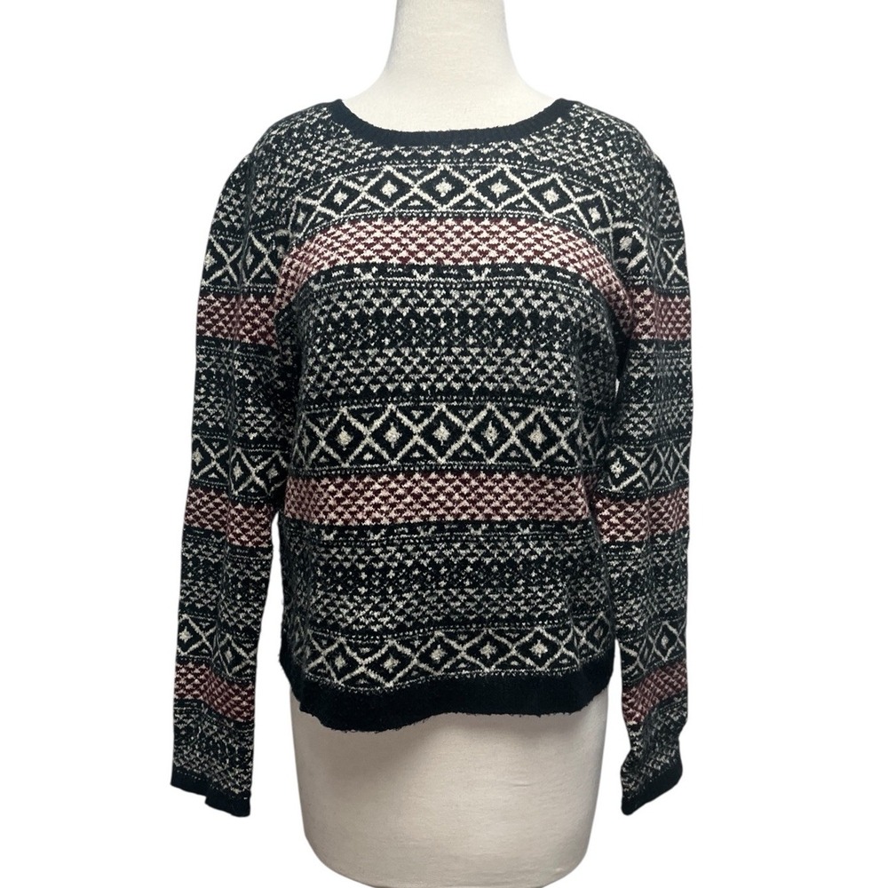 Soft Joie Womens Nordic Fair Isle Sweater Large Wool Blend Red‎ Navy Blue White